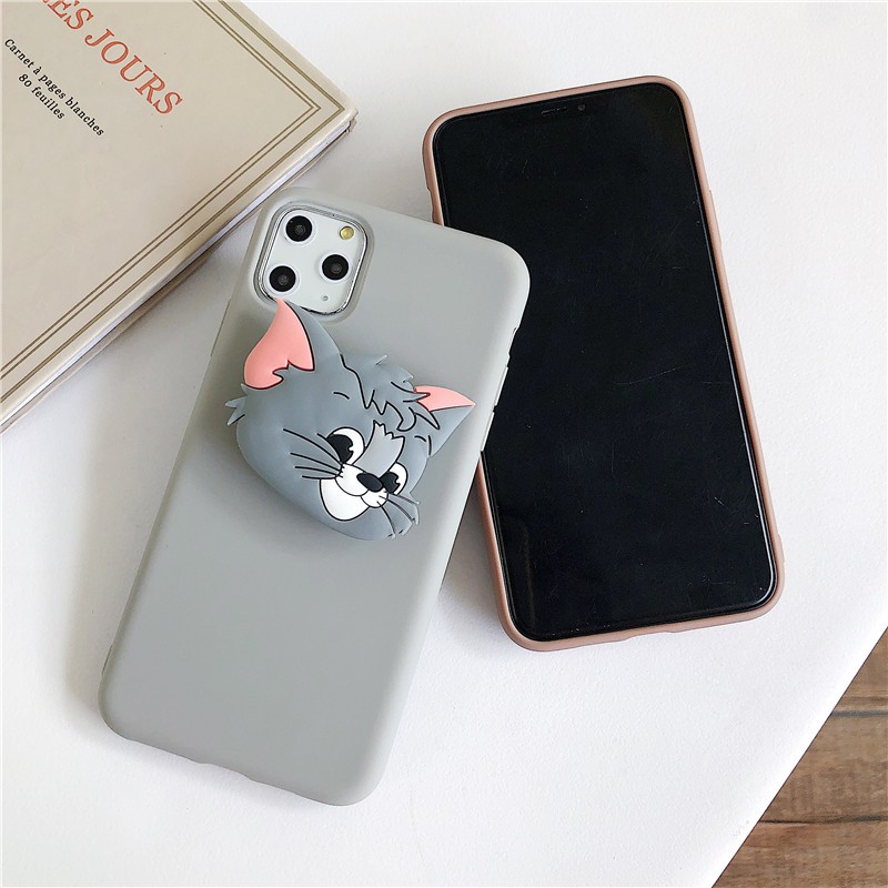 Ốp lưng Huawei Y9 Y7 Y6 P30 Nova 2i 3i 5T 7i Pro Prime Lite 2018 2019 Candy Solid Color Cartoon Soft Case Cover+Cat Mouse Stand