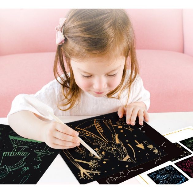 Tranh cạo nghệ thuật cho bé Scratch art card, chính hãng Mideer