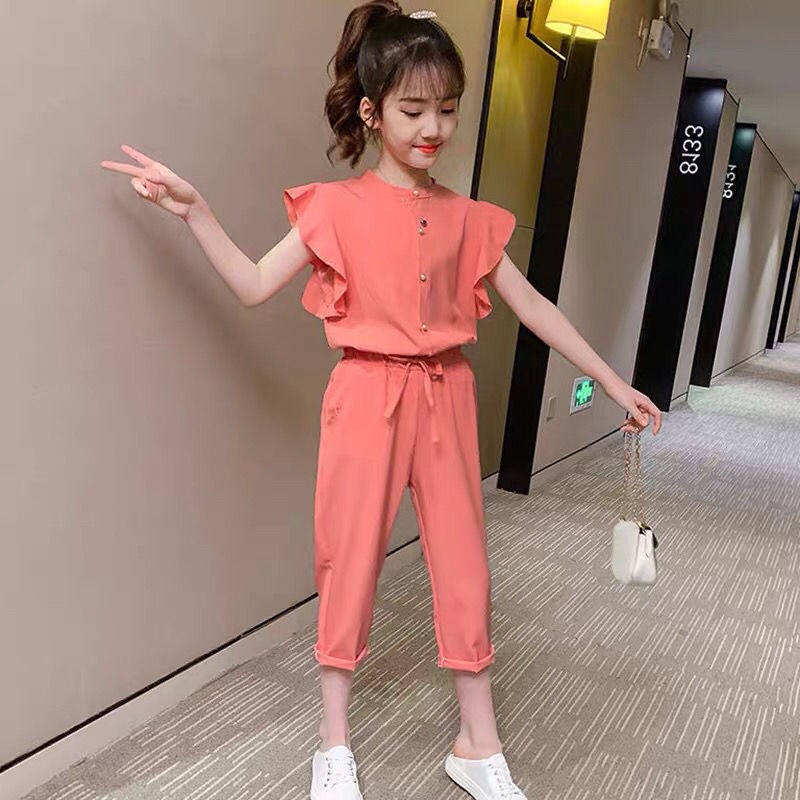 Set Áo Thun Tay Ngắn + Quần Dài Màu Hồng Thời Trang Mùa Hè Cho Bé Gái Từ 3 Đến 4-5 - 6 Đến 7 Đến 8 Đến 9-10 Đến 11 Đến 12 To 13 Tuổi