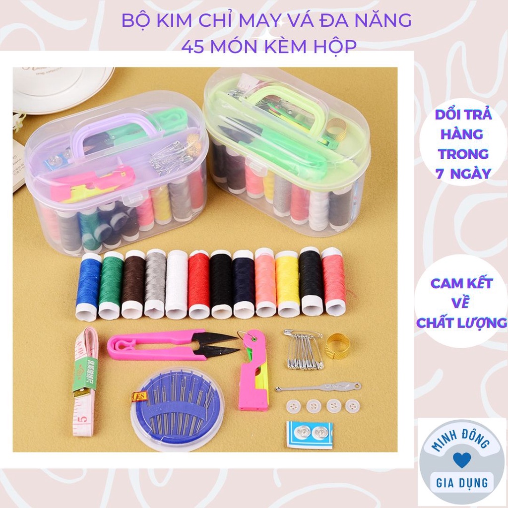 Bộ kim chỉ may vá đa năng 45 món kèm hộp đựng trong suốt