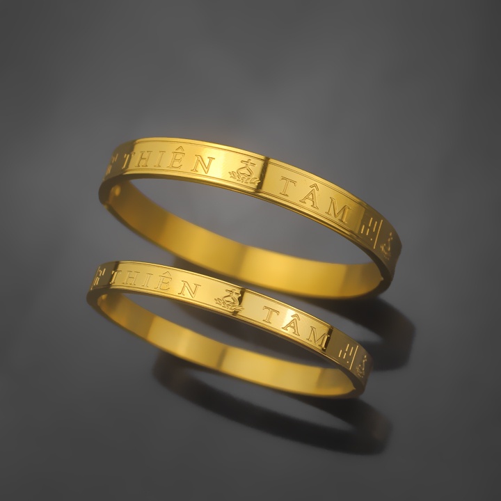 Vòng tay Thiên Tâm titan cao cấp màu vàng hình tròn siêu đẹp, bền màu - Đeo tay vạn sự may