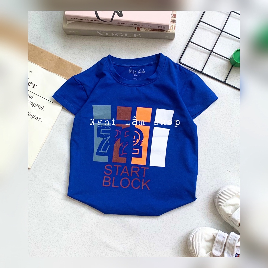 Áo thun ngắn tay bé trai chất liệu thun cotton 100% co giản 4 chiều in hình số 72 cho bé từ 10-36 kg