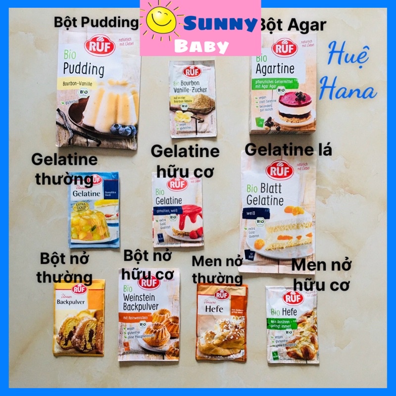 Bột Gelatine, Pudding, Agar, men nở, bột nở, bột bắp, bột mì, bột năng, đường vani Ruf làm bánh
