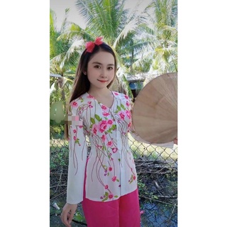 SET BÀ BA LỤA IN HOA ĐÀO XINH