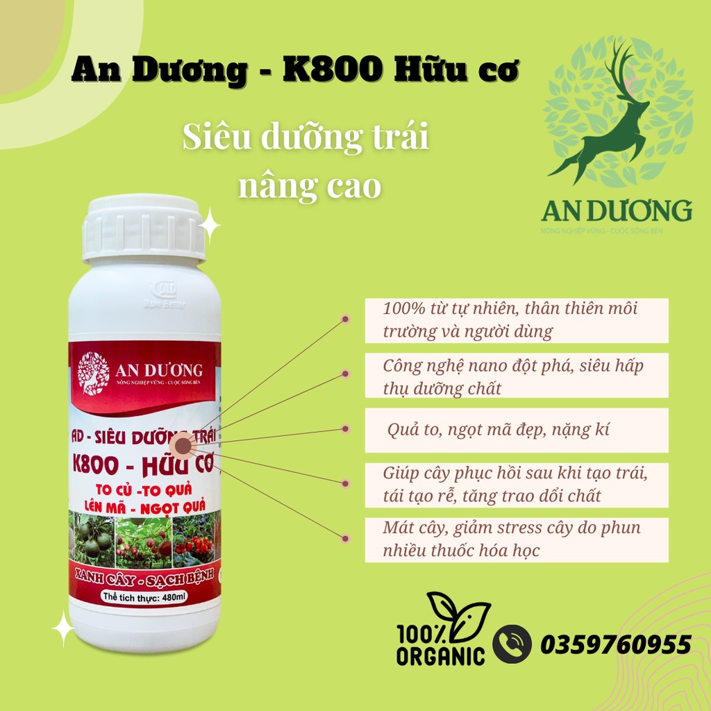 AD - Phân hữu cơ siêu dưỡng trái K800 480ml