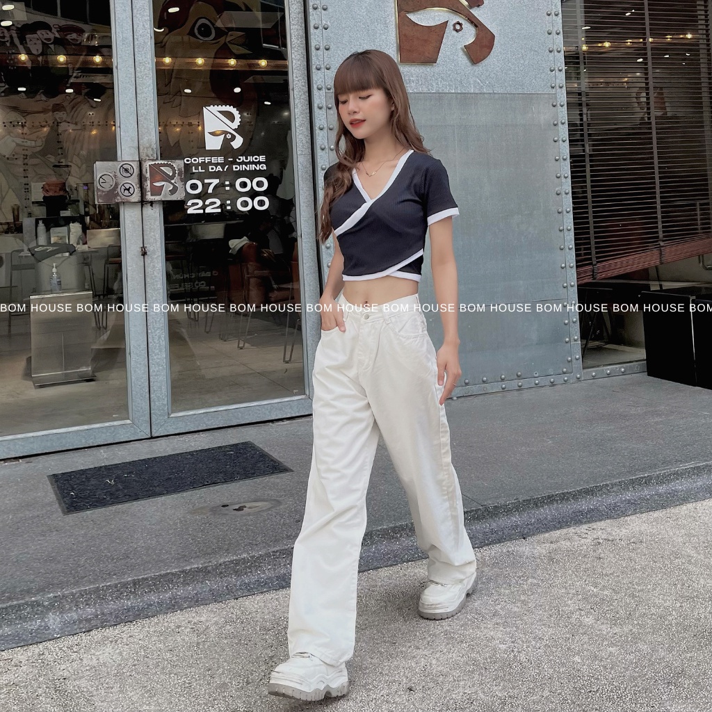 Áo Croptop Nữ Trơn Tay Ngắn 2 Màu Bom House