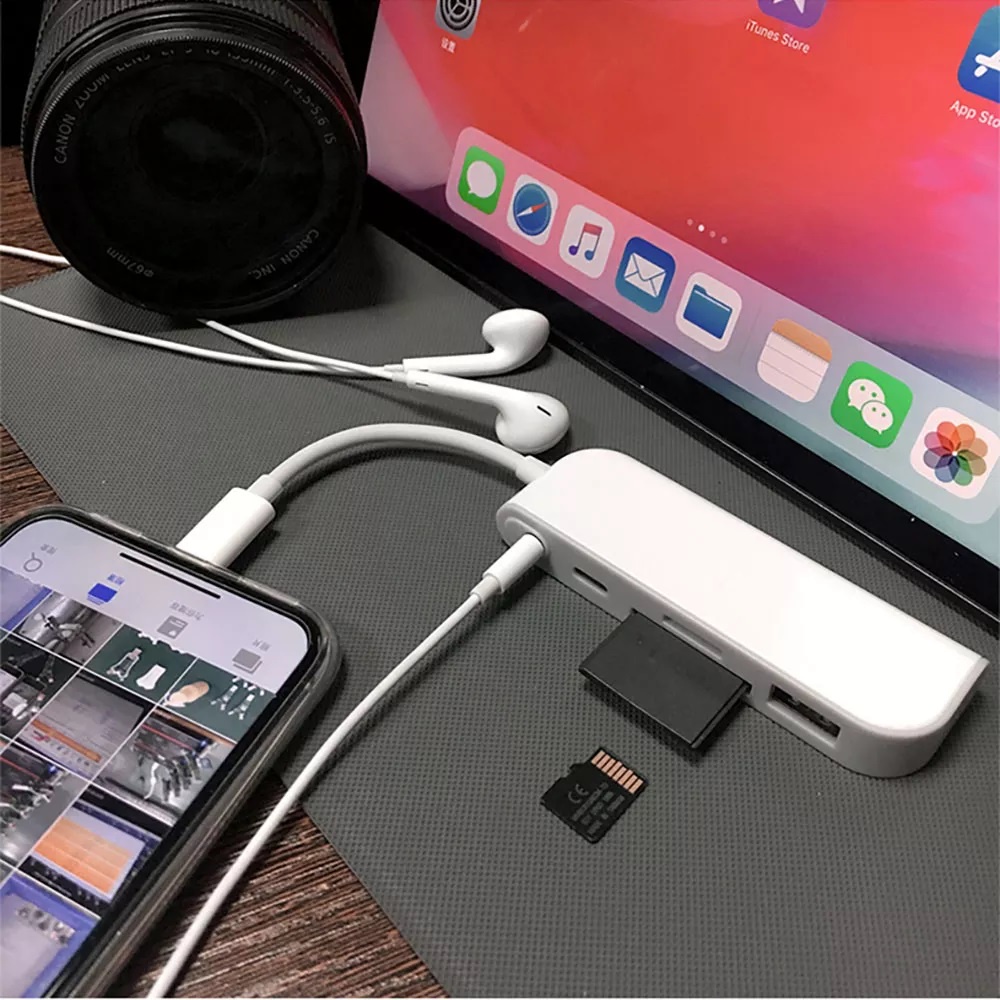 Bộ Chuyển Đổi 5 Trong 1 Lightning Sang USB OTG, Bộ Đầu Đọc Thẻ Nhớ SD/TF Cáp OTG Cho iPhone 12 11 X XS 8/7 iPad USB 3.0