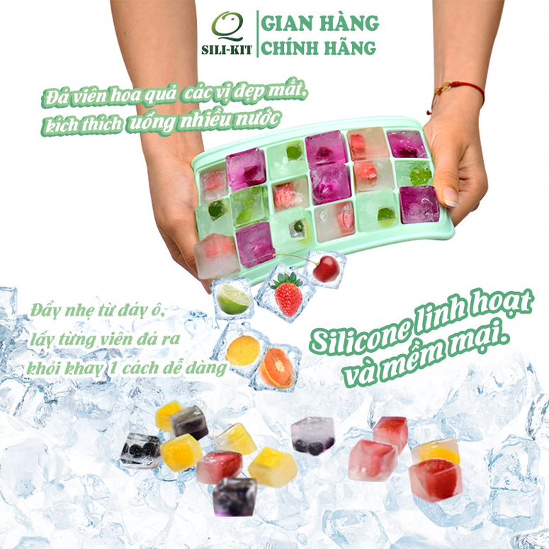 Khay đá silicon 18 viên cao cấp Silikit siêu tiện lợi, chống dính đá, độ bền cao, dễ vệ sinh