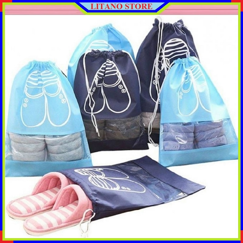 Túi Đựng Giày Dép Vải Chống Thấm Chống Bụi Có Dây Rút Tiện Lợi,Họa Tiết Dễ Thương Size Lớn - Nhỏ