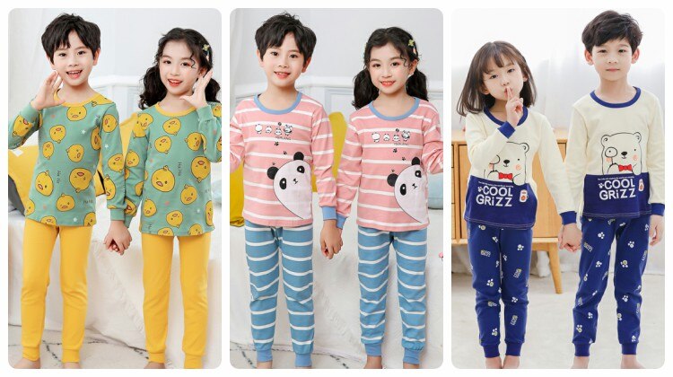 Bộ Đồ Ngủ Pijama Dài Tay Vải Cotton Cho Bé Từ 2-12 Tuổi