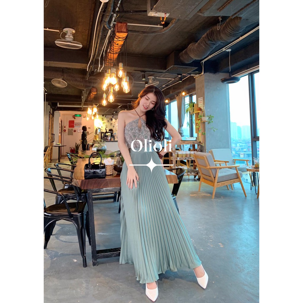 Chân váy xếp ly Olioli Fashion (Dáng maxi, chất liệu lụa Satin)