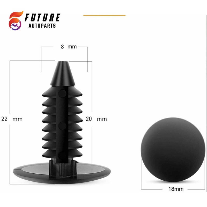 Set 50 chiếc vít nhựa, chốt nhựa răng cưa loại 8mm bắt nhiều vị trí trên xe  - Future Autoparts