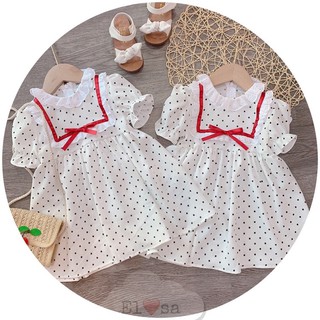 Váy chấm bi viền đỏ cho bé gái