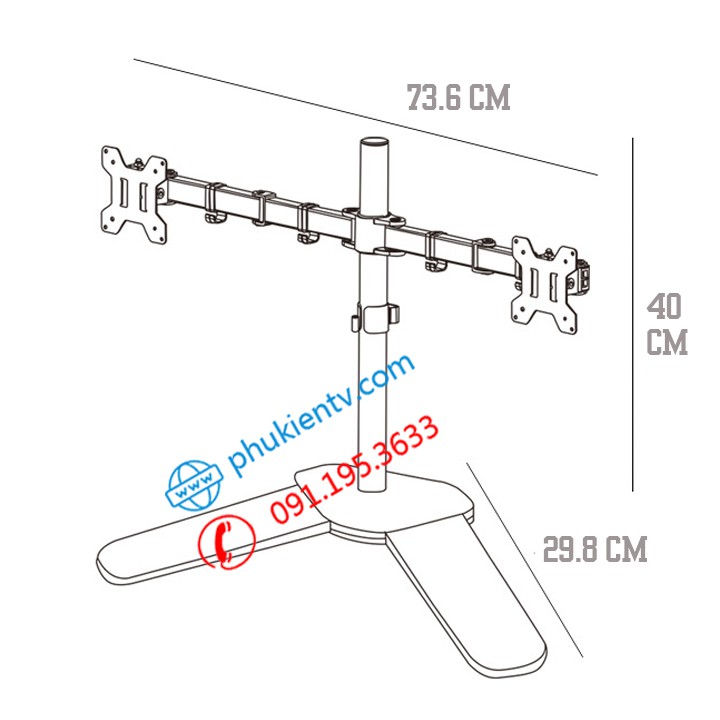 Giá Treo Hai Màn Hình Đặt Bàn M042 17 - 27 Inch - Chân Để 2 Màn Hình Kép - Xoay 360 Độ