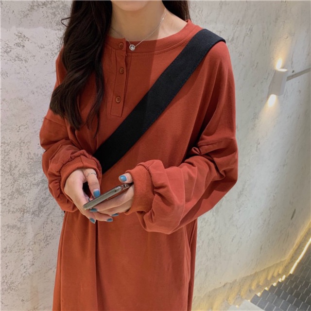 [Sẵn Nude, đen, hồng ] Đầm tay dài ulzzang / đầm suông dài | BigBuy360 - bigbuy360.vn