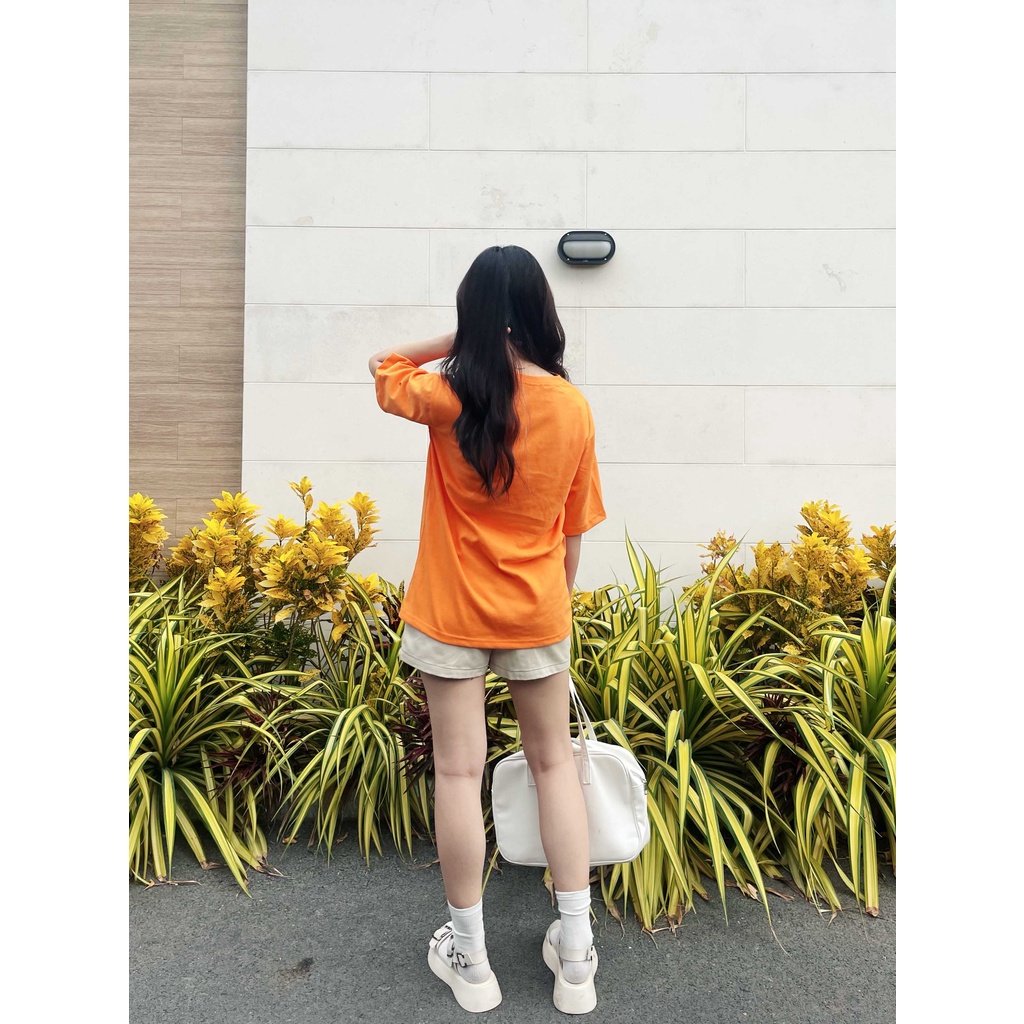 Áo thun oversize tay lỡ áo phông cotton nữ in chữ very cool thời trang GAGO màu cam GA3830