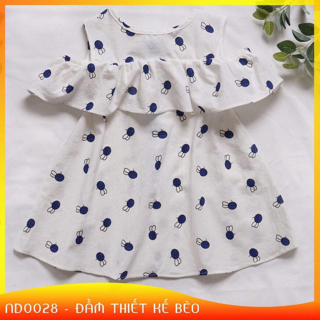 Váy bé gái đầm chữ A viền bèo cách điệu họa tiết chú ong thời trang trẻ em 7Kg đến 27Kg