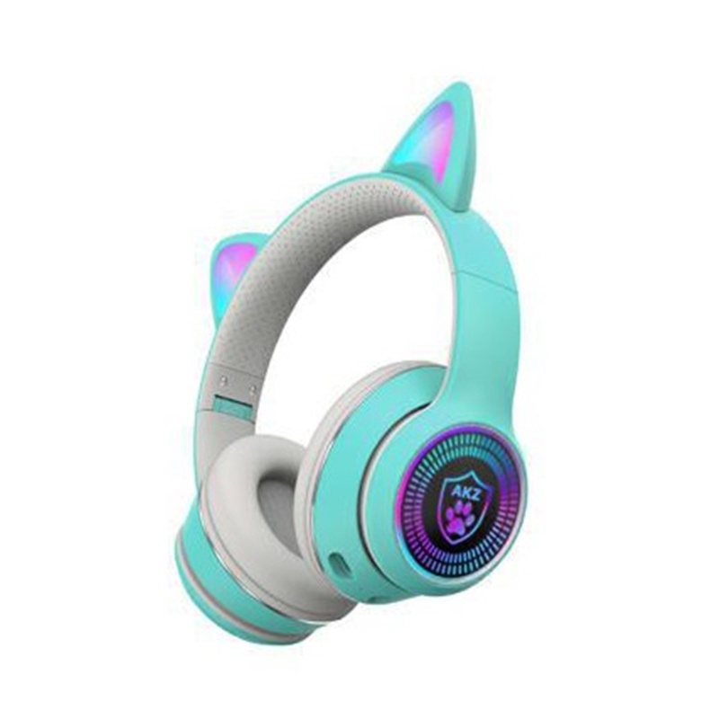 Tai Nghe Chụp Tai Không Dây Có Đèn LED Hình Tai Mèo Thoáng Khí Hỗ Trợ Chơi Game Thể Thao RGB