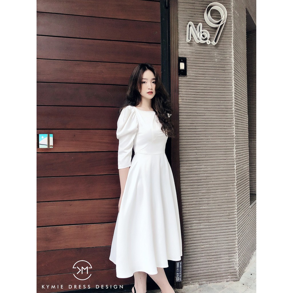 [Mã FAGREAT1505 giảm 8% tối đa 50K đơn 250K] Váy nữ thiết kế tay bồng đầm xòe dáng dài màu trắng trơn V267 KYMIE | BigBuy360 - bigbuy360.vn