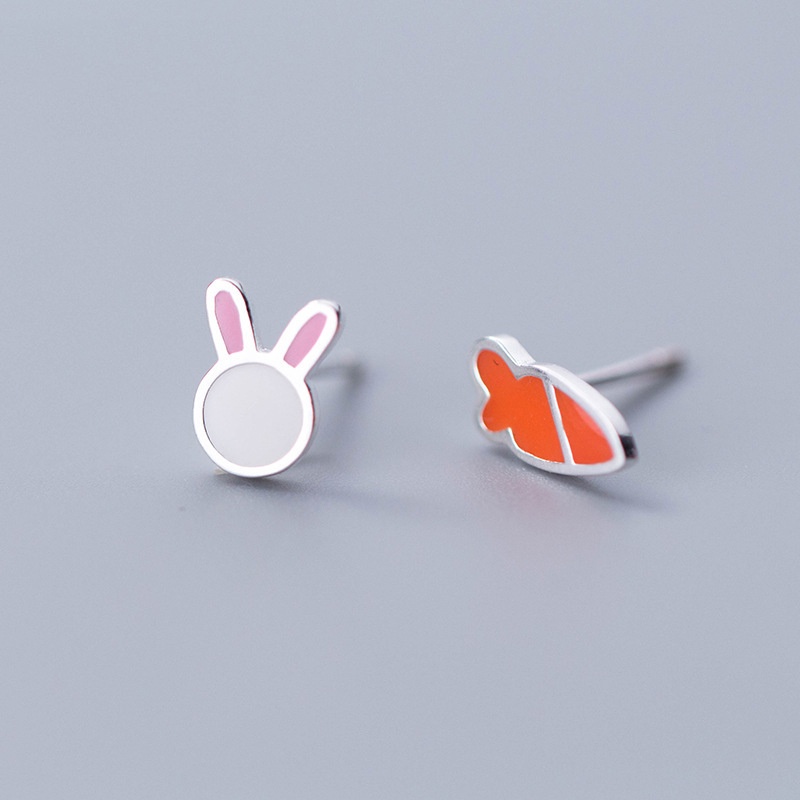 Bông Tai Mạ Bạc Hình Thỏ Và Củ Cải Dễ Thương Thời Trang