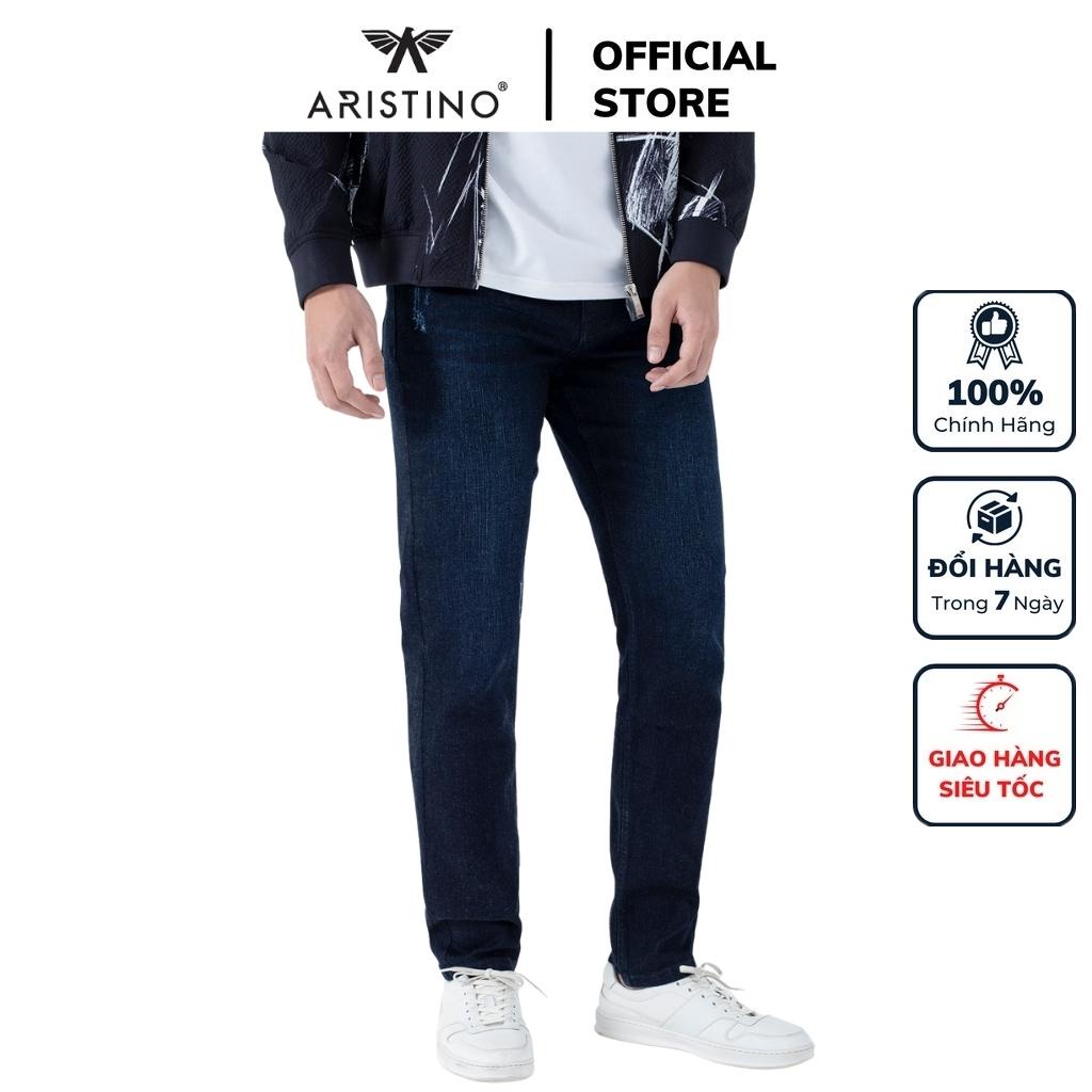 Quần jean nam cao cấp hàng hiệu ARISTINO AJN01501 dáng slim fit ôm nhẹ vải bò denim cotton đàn hồi màu xanh chàm đậm