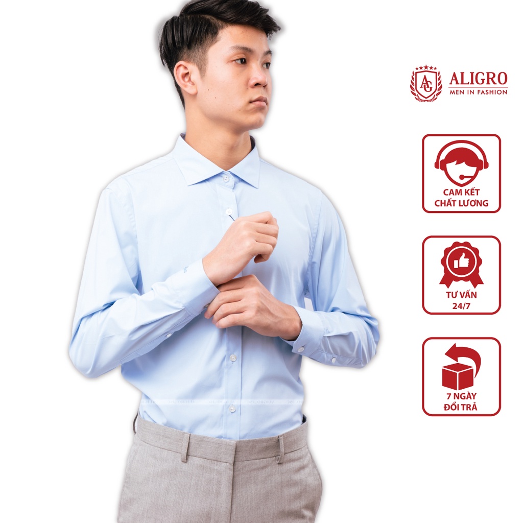 Áo sơ mi nam công sở xanh dương thời trang cao cấp Aligro không nhăn xù hợp với văn phòng công sở ALGSC172