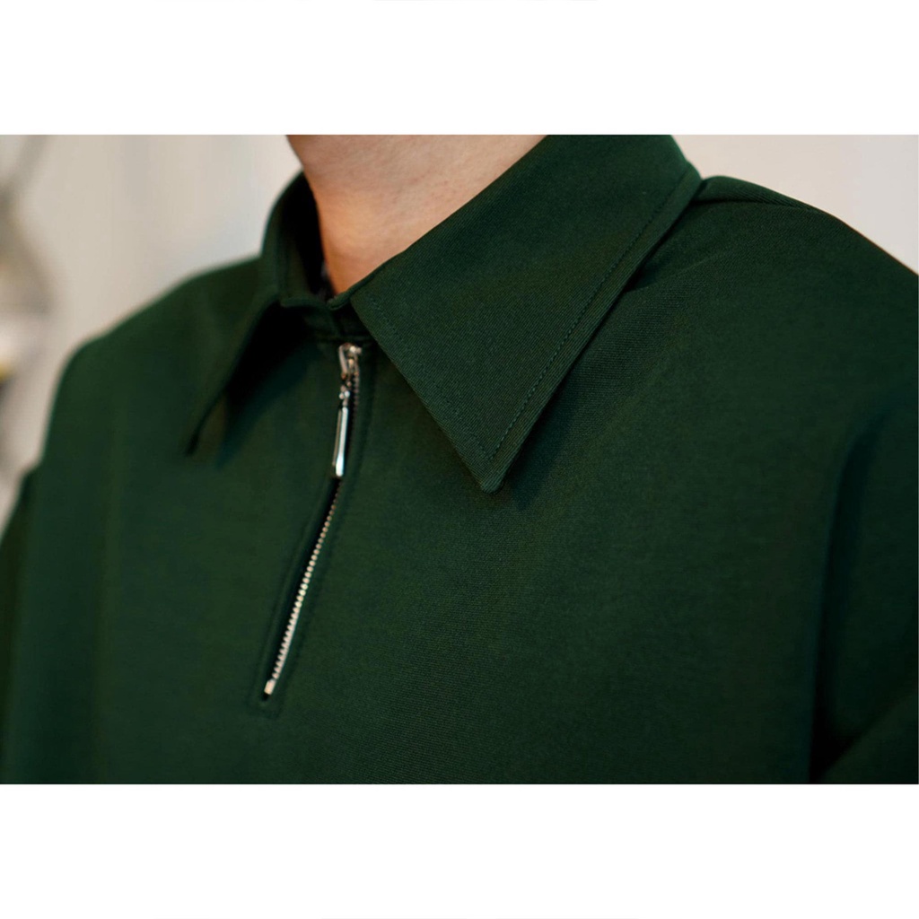 Áo polo form rộng ATHANOR zipper dây kéo - cổ dệt kim basic