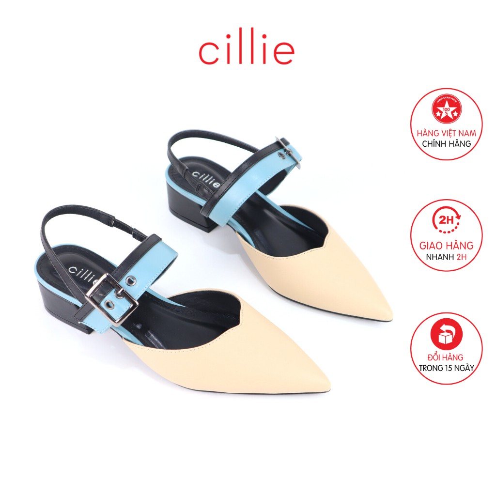 Giày cao gót Cillie thời trang mũi nhọn phối dây hở gót cao 3cm 1027