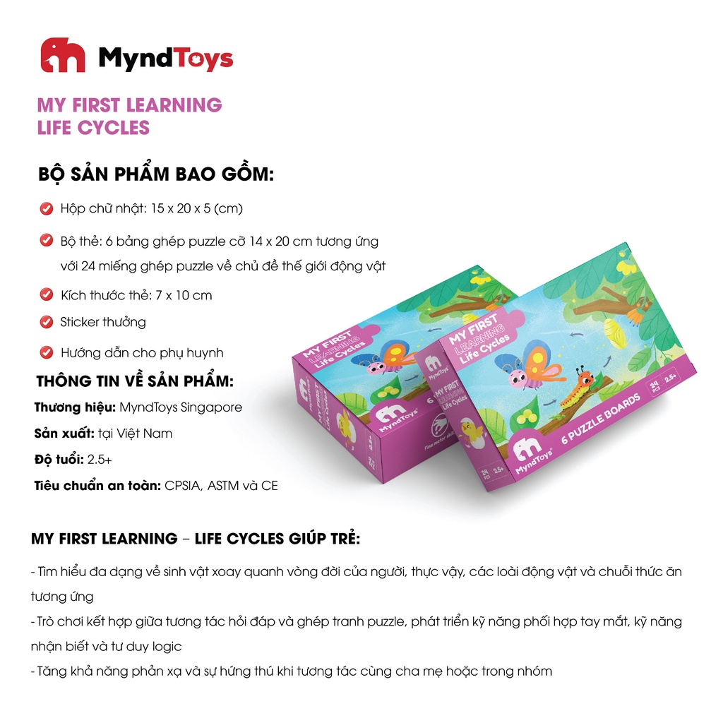 Đồ chơi Giáo dục MyndToys Xếp hình puzzle thông minh My First Learning – Life Cycles cho bé từ 2.5 tuổi