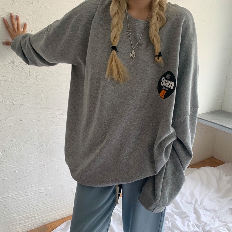 Áo Sweater Tay Dài Dáng Rộng In Họa Tiết Xinh Xắn Thời Trang Cho Nữ