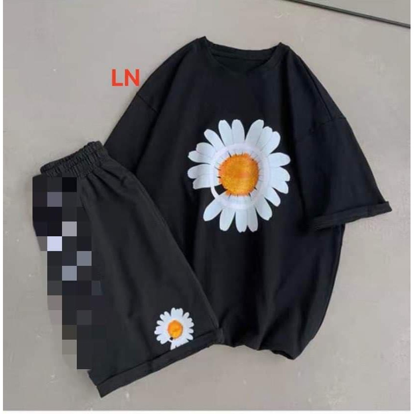 Set áo phông và quần đùi cotton hoa cúc