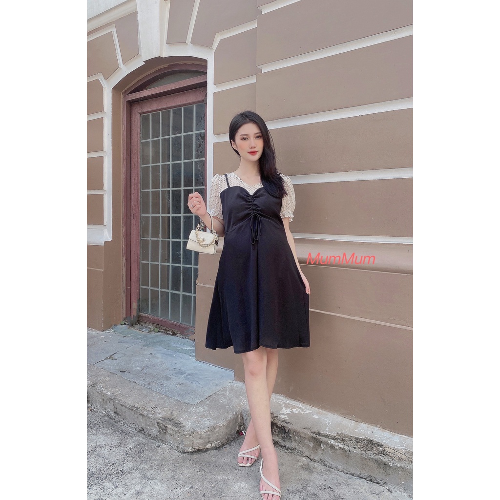 Đầm Bầu đen phối bi sang chảnh.