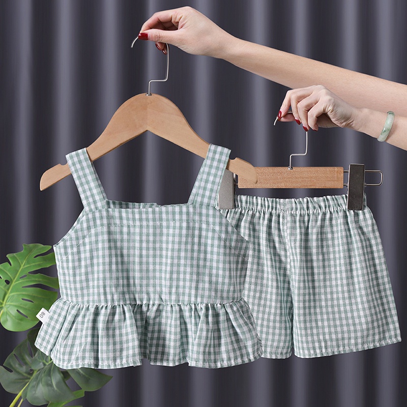 Bộ Quần Áo Họa Tiết Sọc Caro Dễ Thương Thời Trang Mùa Hè Cho Bé Gái