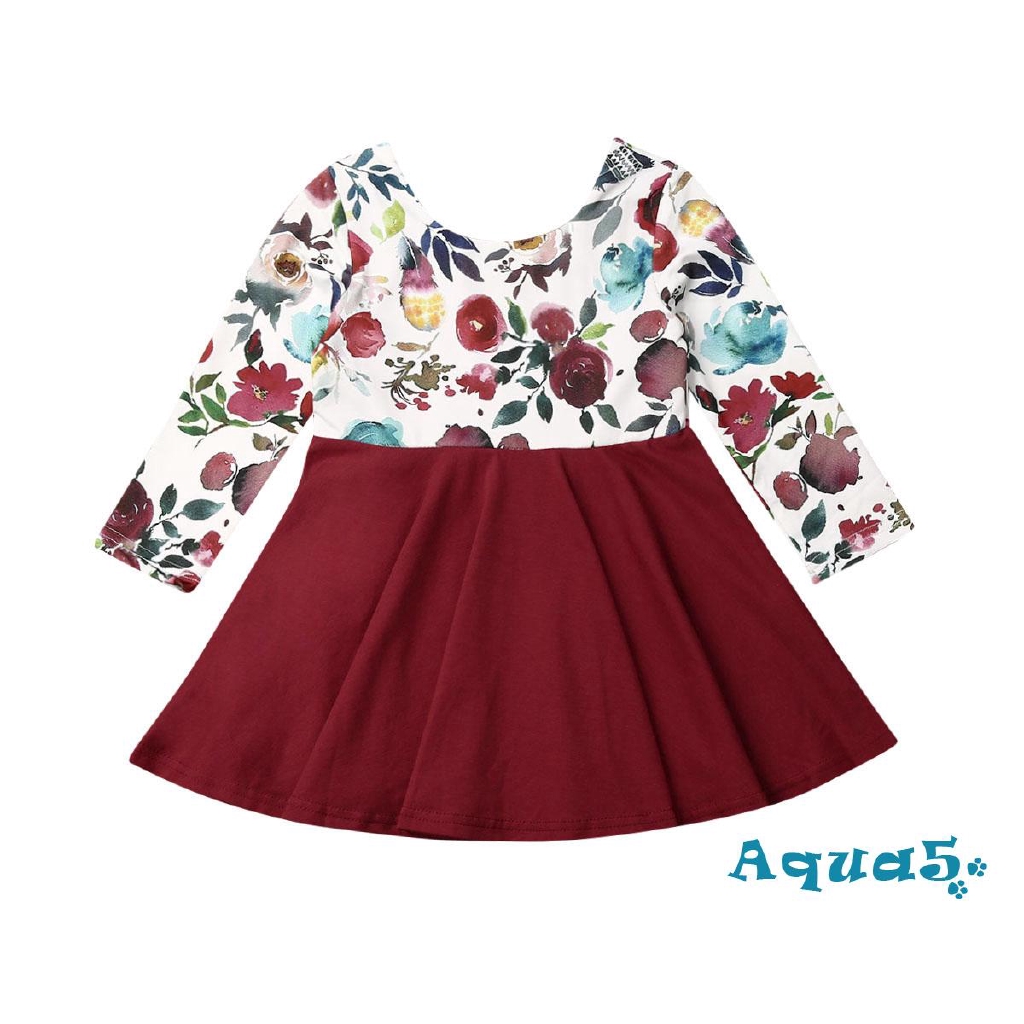 Đầm Cotton Tay Dài In Hoa Cho Bé Gái