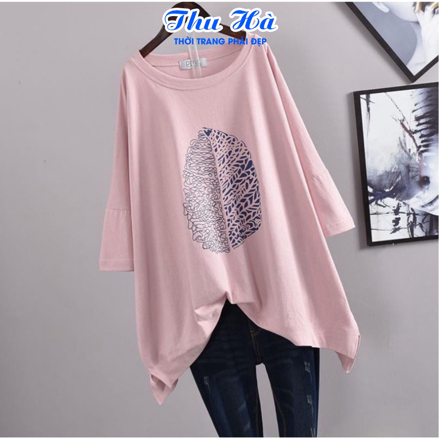 Áo phông unisex freesize Thu Hà áo thun form rộng tay lỡ chất liệu mềm mát co giãn in hình Lá Cây