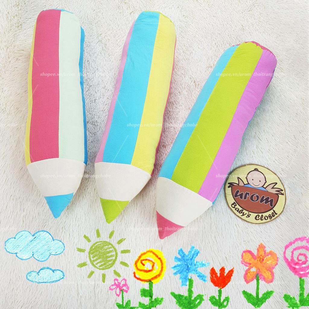 Gối ôm bút chì cho bé vải cotton cara thấm hút bông gòn Microfiber êm ái nhiều màu đáng yêu