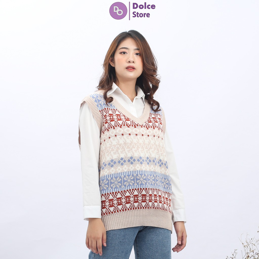 Áo len gile thổ cẩm phong cách thời trang thu đông ấm áp - Dolce