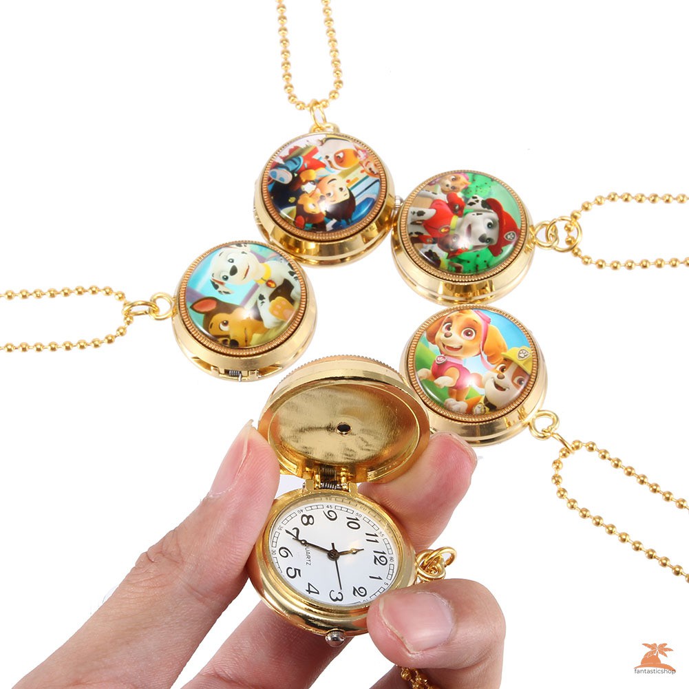 #Đồng hồ bỏ túi# Cute Cartoon Flip Retro Pocket Watch Anime Figure Necklace Hanging Watch Child Watches