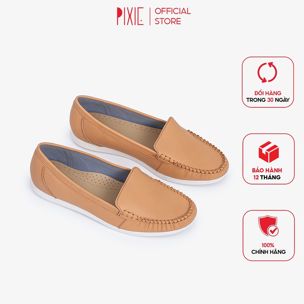 Giày Mọi Moccasin Da Thật Đế Cao Su Pixie X482