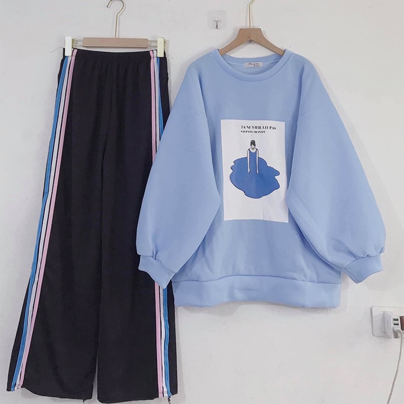 Áo Hoodie Unisex nam nữ form rộng kiểu dáng Sweater chất nỉ ngoại tay bồng phong cách Ulzzang hình nàng tiên xanh LOLITA | BigBuy360 - bigbuy360.vn