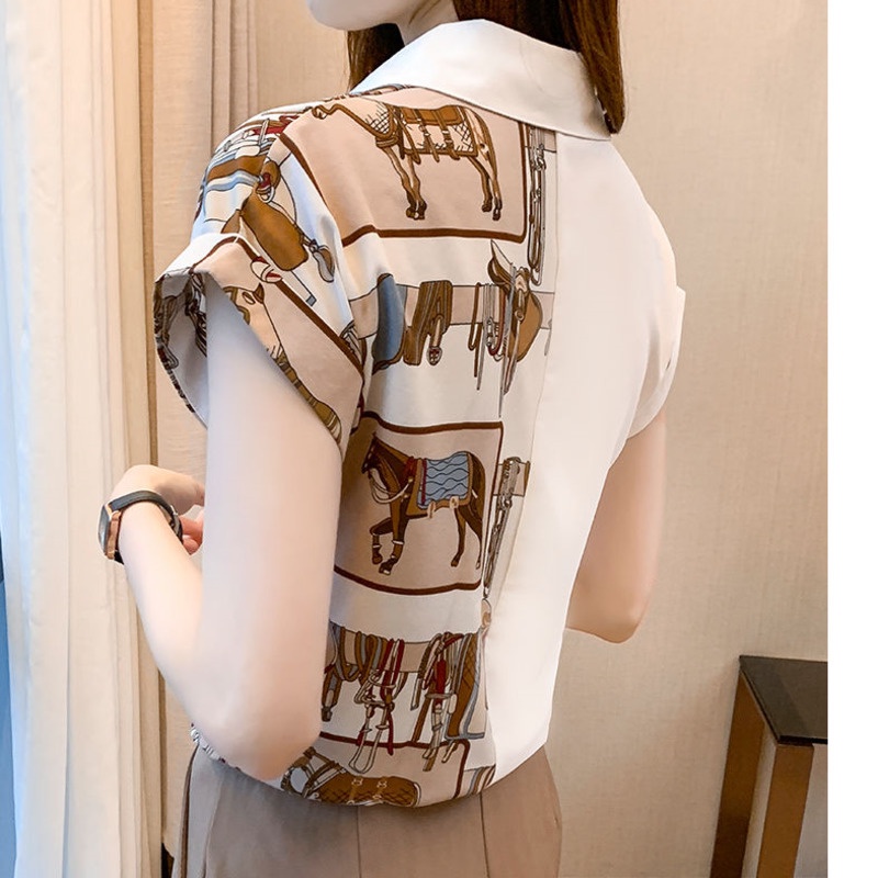 Áo Sơ Mi Ngắn Tay Màu Sắc Tương Phản 165845 Áo Khoác Cardigan Chất Liệu Chiffon In Họa Tiết Thời Trang