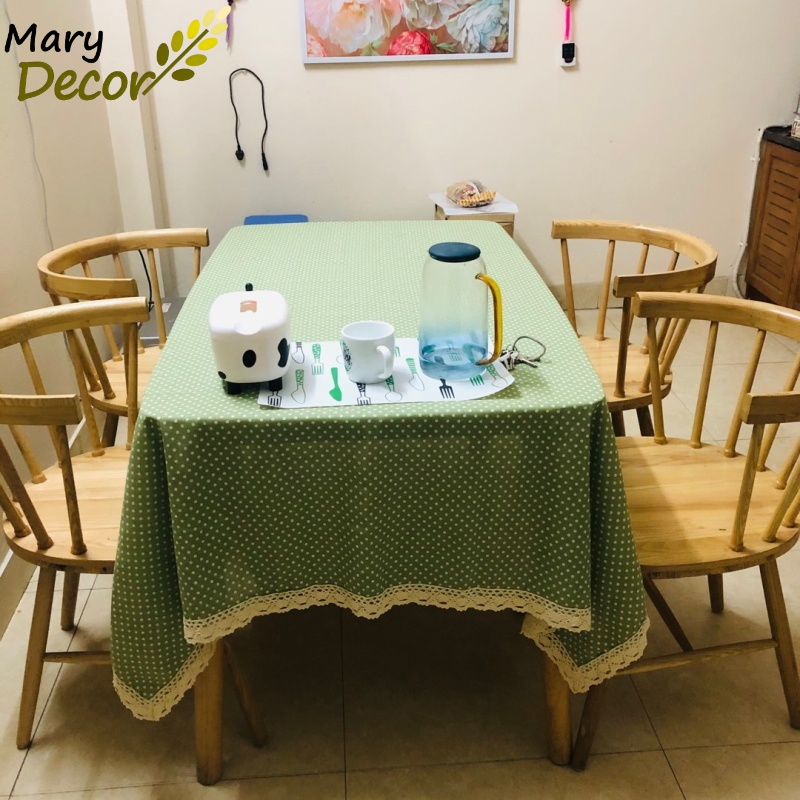 Khăn trải bàn gỗ decor Quà tặng, trang trí nhà cửa nhiều mẫu mã cực đẹp - họa tiết Chấm bi xanh lá - KB-C04