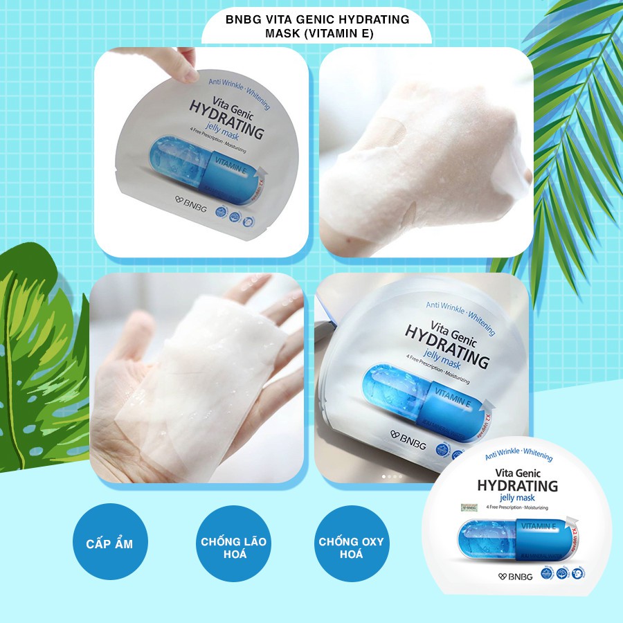 Combo 5 Mặt nạ giấy cấp nước dưỡng ẩm da mềm mượt, căng bóng BNBG Vita Genic Hydrating Jelly Mask (Vitamin E) 30ml x 5