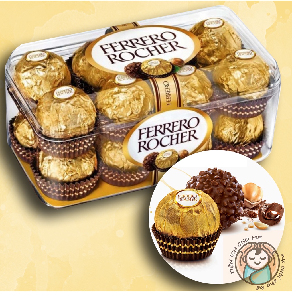 Kẹo socola nhân hạt dẻ Ferrero Rocher 16 viên 200g hộp bánh quà Tết, valentine