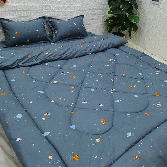 Trọn Bộ Chăn Phao Ga Gối Poly 5 Món mẫu vũ trụ Đẹp Mê Ly