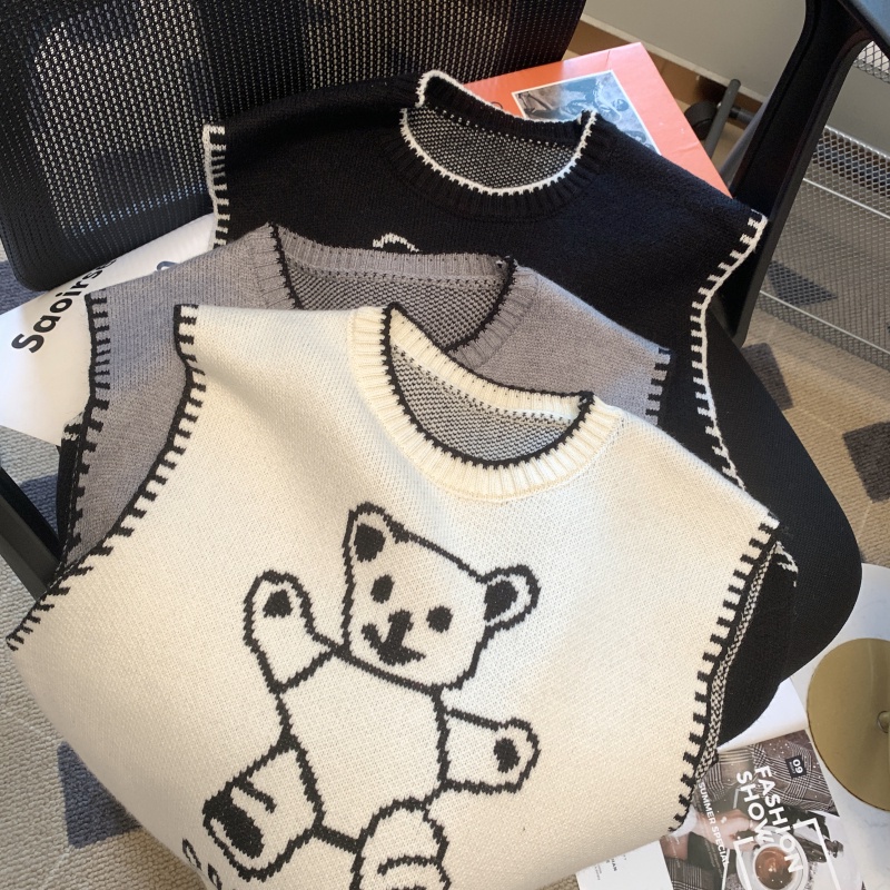 Áo Len Không Tay Cổ Chữ V In Hình Gấu Nhỏ Thời Trang Mùa Thu Mới Dành Cho Bạn Nữ