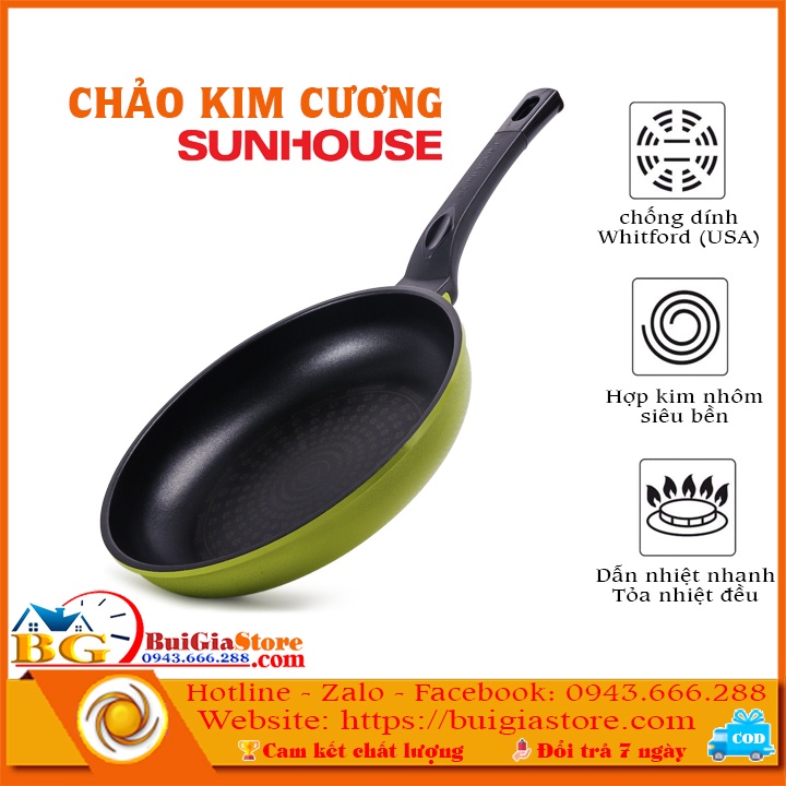 Chảo chống dính kim cương Sunhouse  siêu bền - Chính hãng