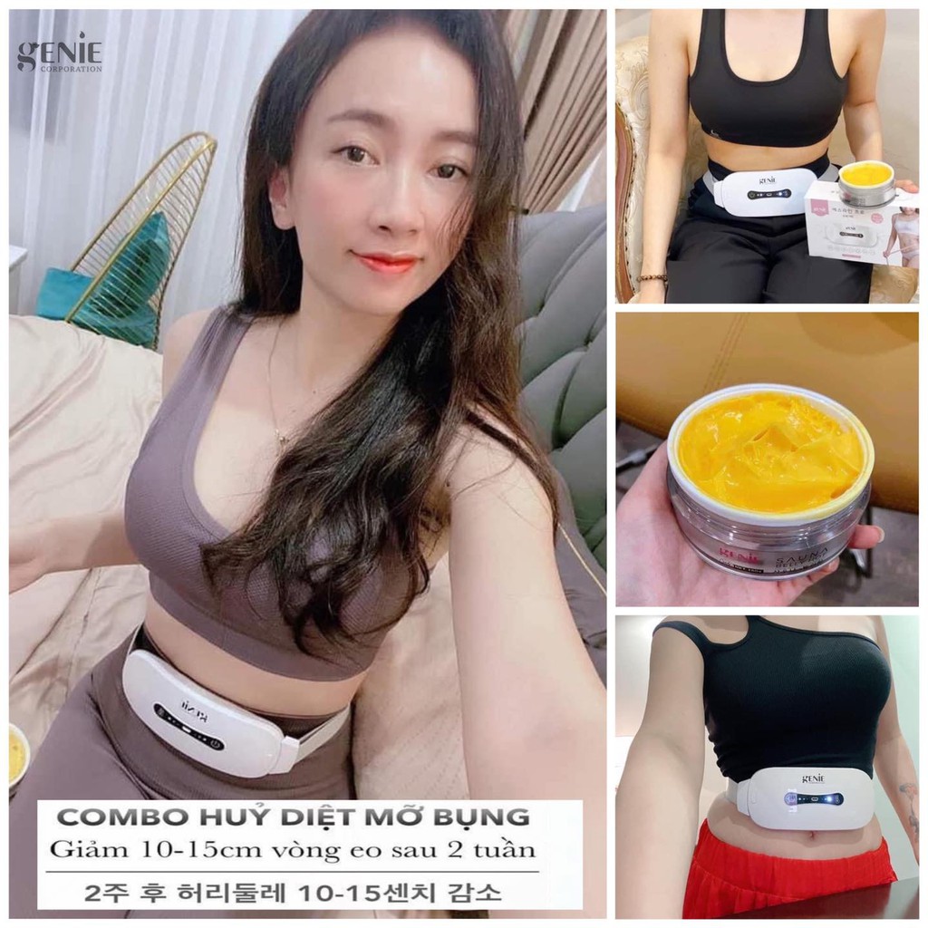 COMBO MÁY MASSAGE BỤNG HÚT MỠ TẠI NHÀ SLINE PRO GENIE + GEL TAN MỠ SAUNA BELLY HOT GENIE