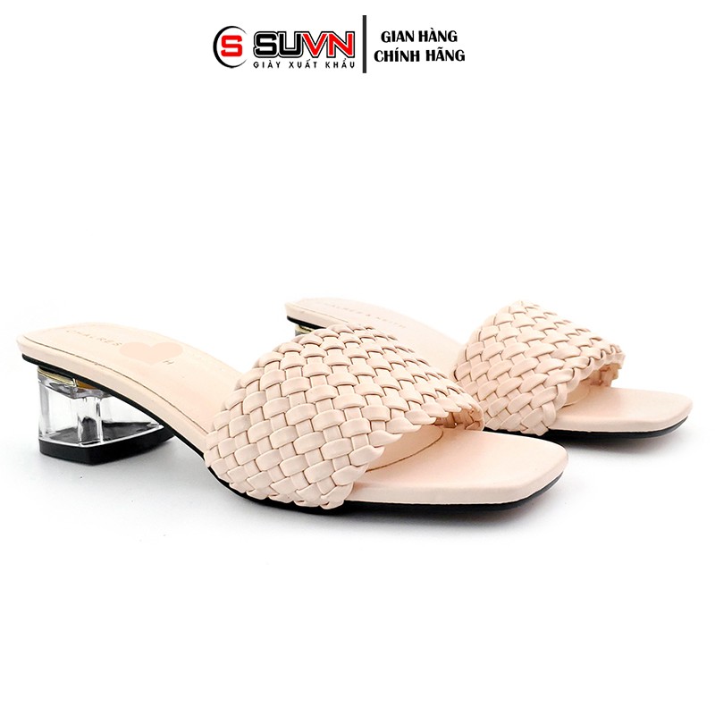 Dép Guốc Cao Gót 3 phân 3cm Gót trong Mika Quai Ngang Đan Sang Chảnh