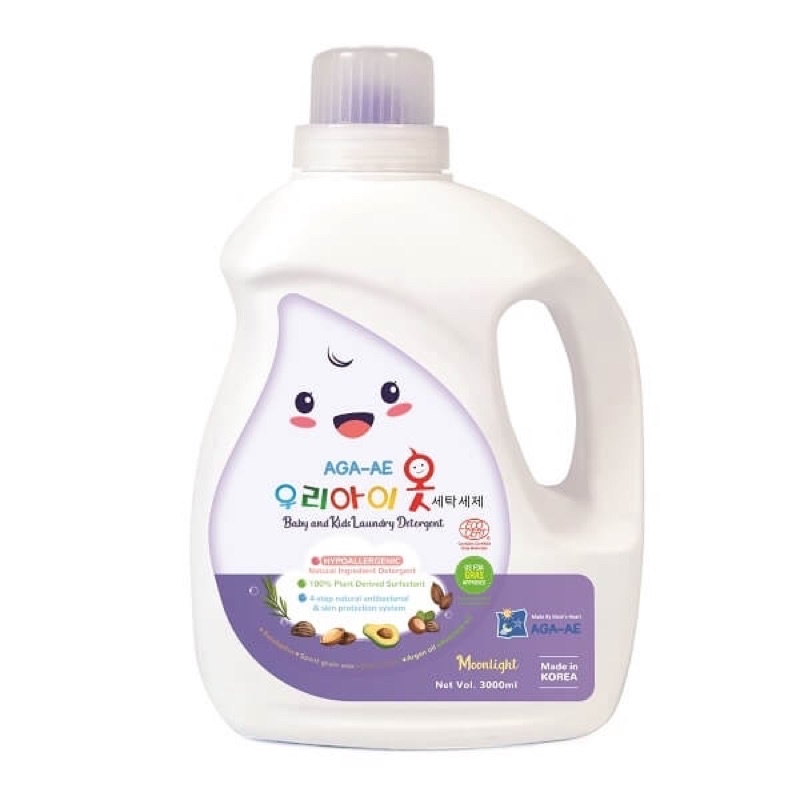 Nước giặt/ Xả làm mềm vải Hàn quốc AGA - AE kháng khuẩn & bảo vệ da bé - Moonlight 3L